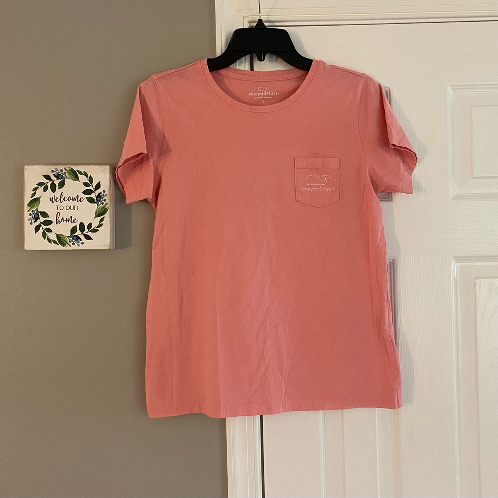Vineyard Vines Logo Pocket Tee Small Coral Ish Pink Whale Logo Short Sleeve